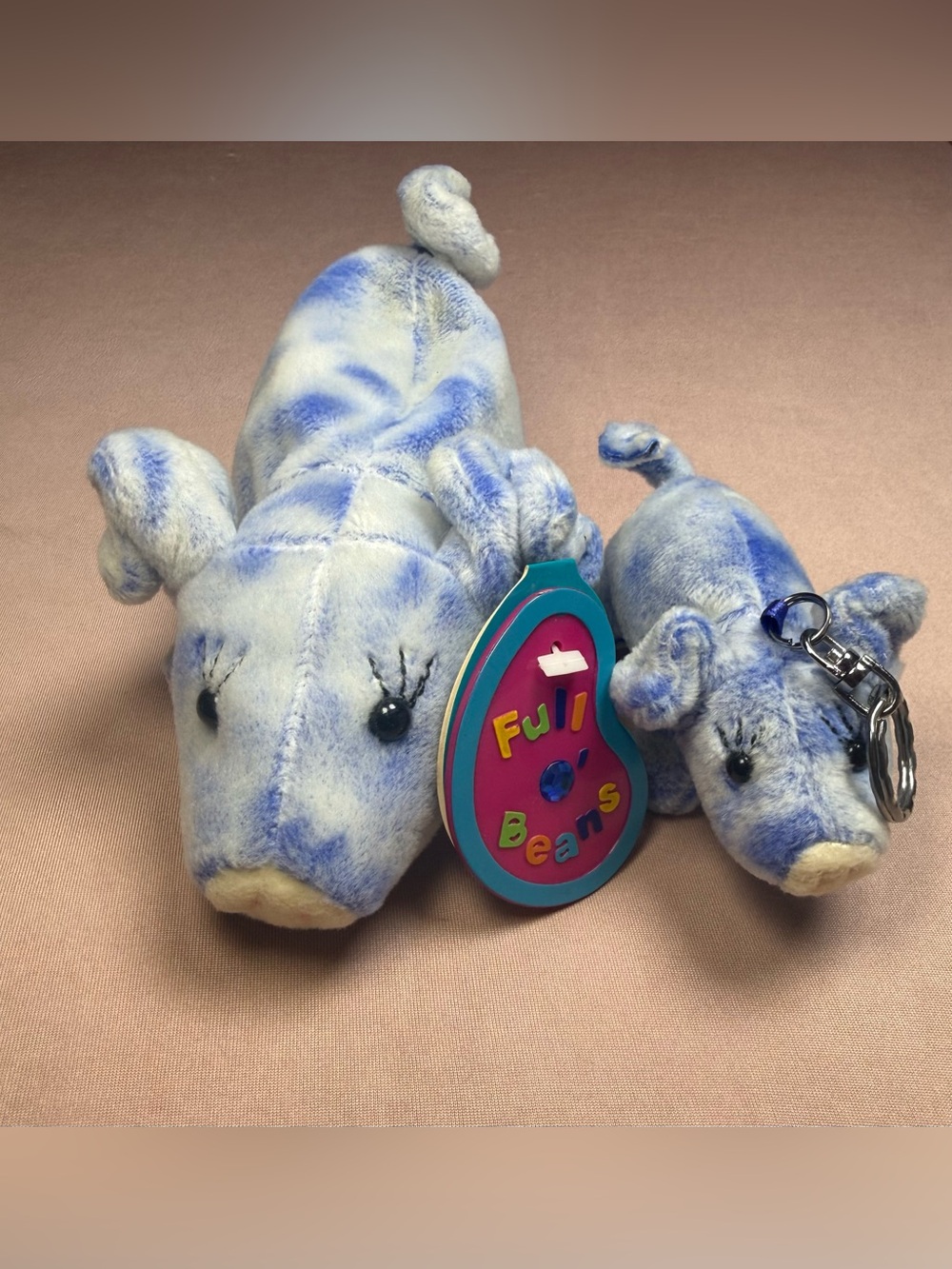 Avon Full O' Beans Blue Pig Beanie Plush & Keychain 2000's " Blueberry The Pig"